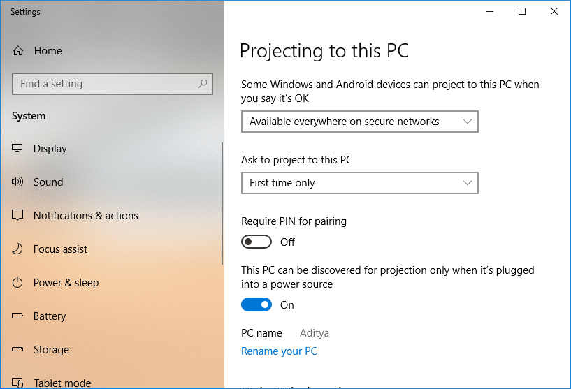 Project your Windows 10 PC to another device