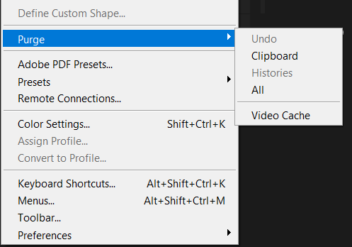 Purge Cache in Photoshop
