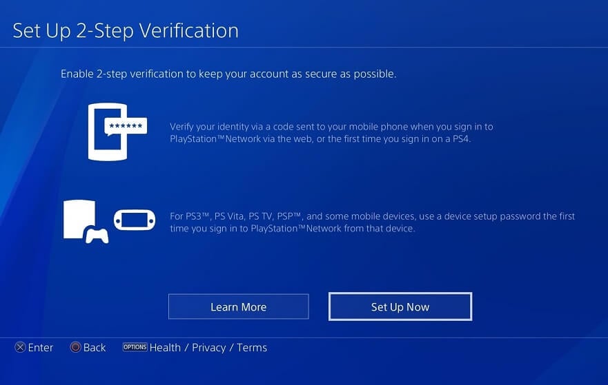Re-enable Two-Step Verification on PS4