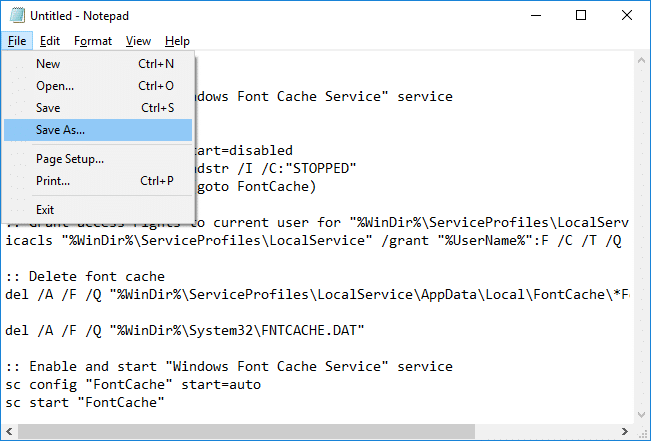Восстановите кэш шрифтов в Windows 10 с помощью BAT-файла.