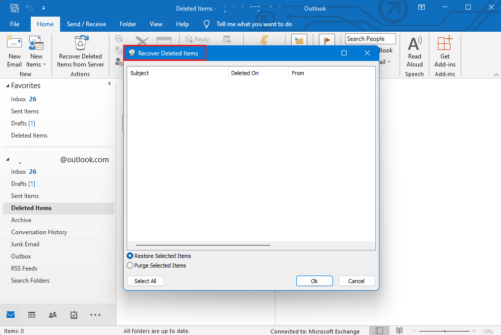 Recover deleted items Outlook