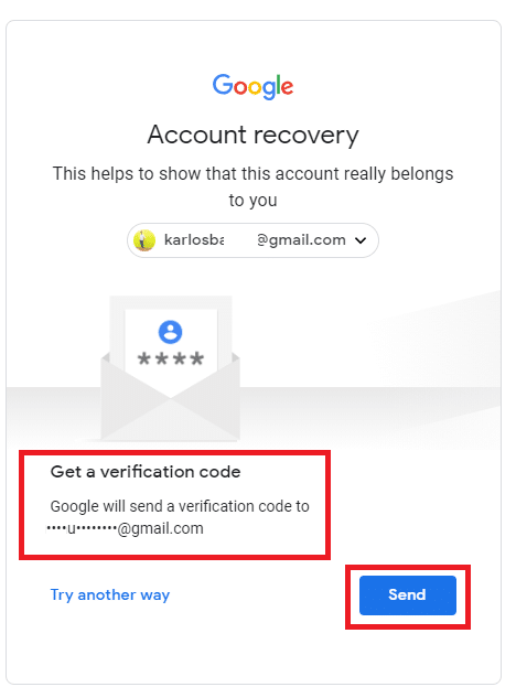 Redirected to the page showing: “Get verification code to ****** email address” option