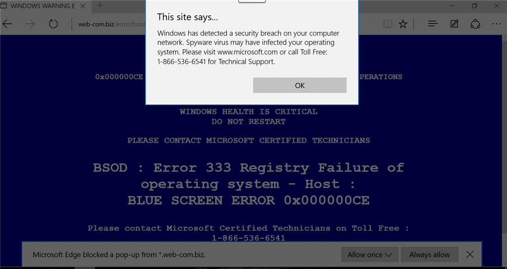 Remove Fake Virus Warning from Microsoft Edge