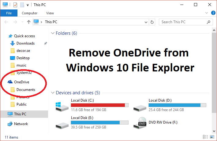 How to Remove OneDrive from Windows 10 File Explorer