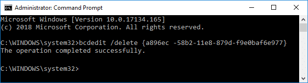 Remove Safe Mode from Boot Menu in Windows 10 bcdedit /delete {IDENTIFIER}