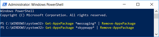 Remove Skype and messaging app through powershell