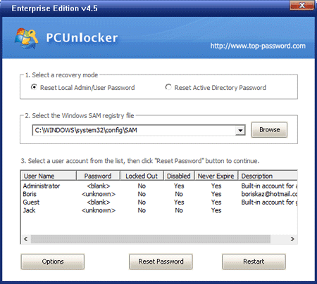 Remove Windows 10 Login Password using PCUnlocker