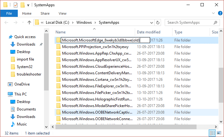 Rename Microsoft Edge folder in SystemApps