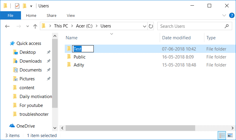 Rename User Profile Folder in Windows 10