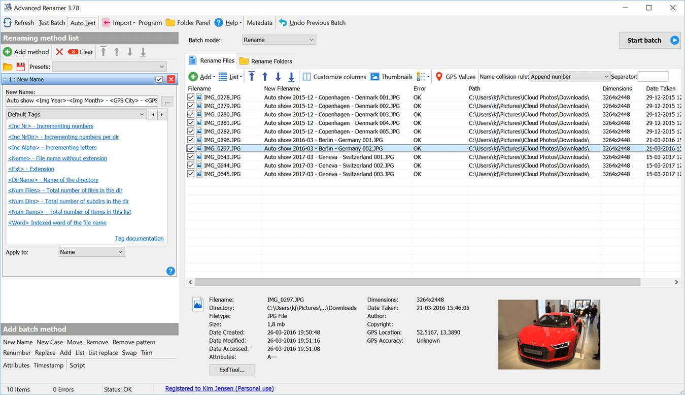 Rename multiple files in bulk using AdvancedRenamer