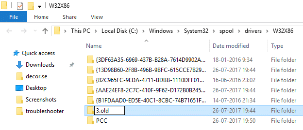 Rename the folder name 3 to 3.old in order to fix Printer Installation Error 0x000003eb