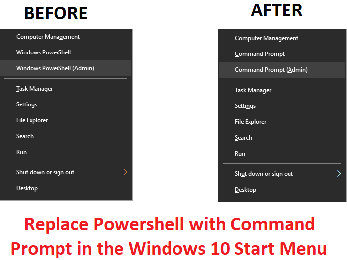 Replace Powershell with Command Prompt in the Windows 10 Start Menu