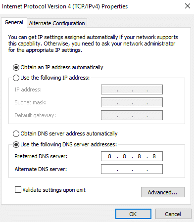 Replace the IP address with any of the one Google public DNS