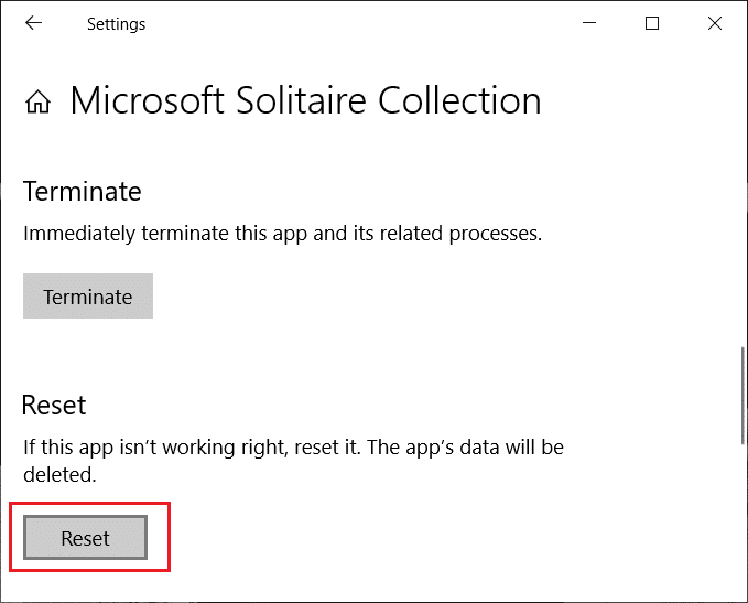 Reset Microsoft Solitaire Collection