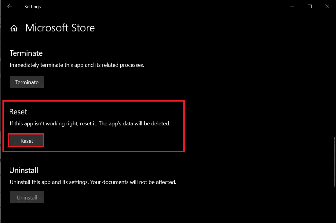Reset Microsoft Store