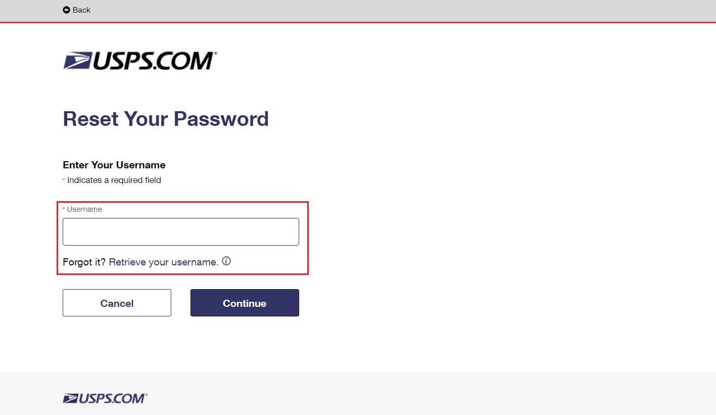 Reset Username or Password USPS