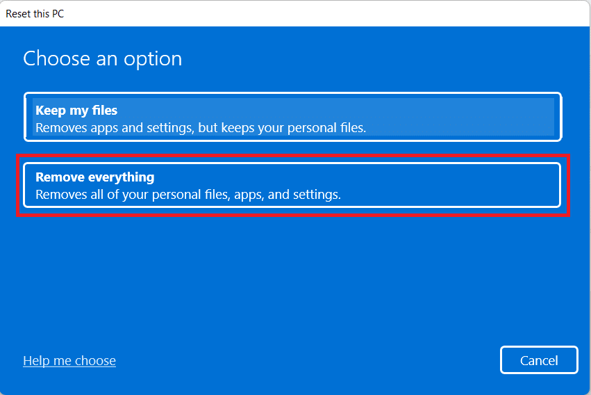 Reset this PC win 11 remove everything