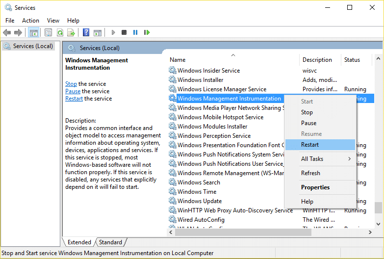 Перезапустите службу инструментария управления Windows | Исправление высокой загрузки ЦП с помощью WmiPrvSE.exe