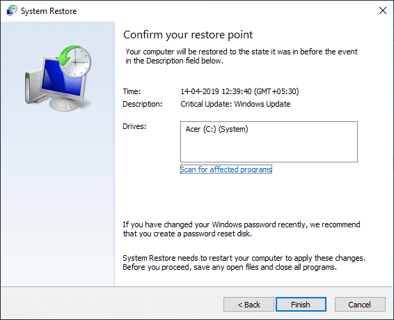 Review all the settings you configured and click Finish | Fix Blue Screen of Death Error on Windows 10