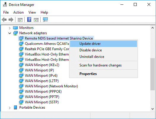 Right-click Remote NDIS based Internet Sharing Device & select Update Driver