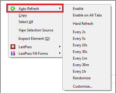 Right-click and from Auto Refresh menu select the time period you want for the auto-refresh
