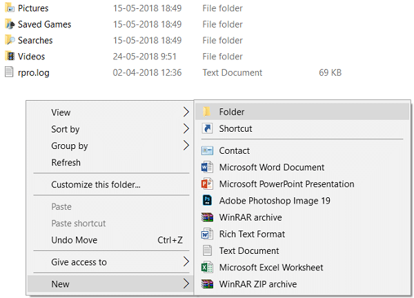 Right-click in an empty area and select New then click on Folder