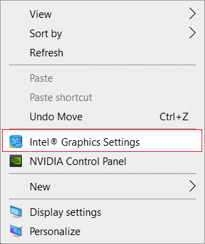 Клацніть правою кнопкою миші порожню область на робочому столі, а потім виберіть Intel Graphics Settings