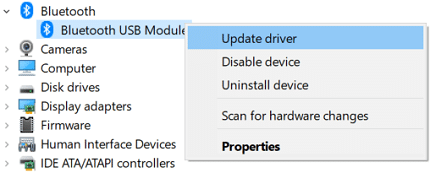 Right-click on Bluetooth device and select Update driver