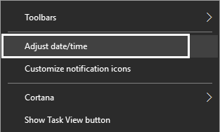 Right-click on Date & Time and then select Adjust date/timeRight-click on Date & Time and then select Adjust date/time