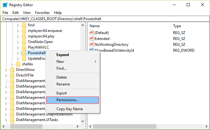 Right-click on PowerShell and then select Permissions