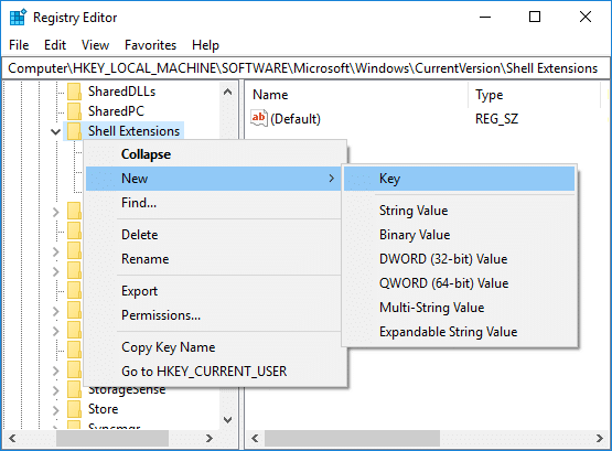 Right-click on Shell Extension then select New Key