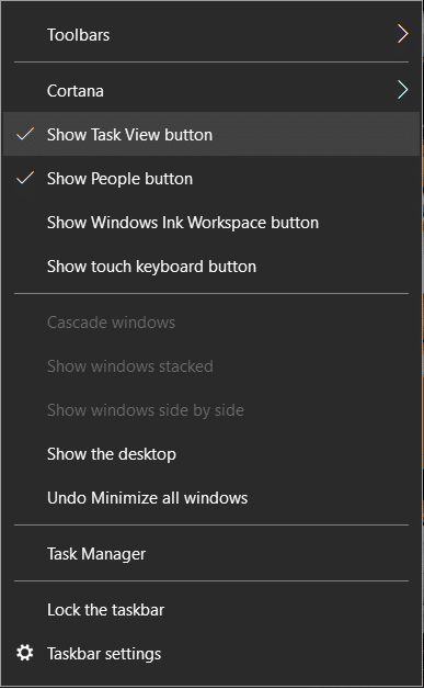 Right-click on Taskbar and click on Show Task View button