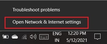 Right click on Wi-Fi option and select open Internet settings