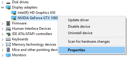 Right-click on any one of the graphics card then select Properties