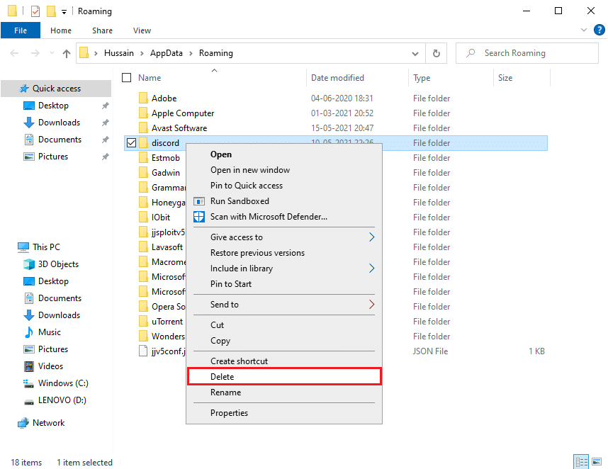Right-click on discord folder and select delete | Fix Discord screen share audio not working