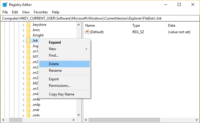 Right-click on lnk folder and select Delete