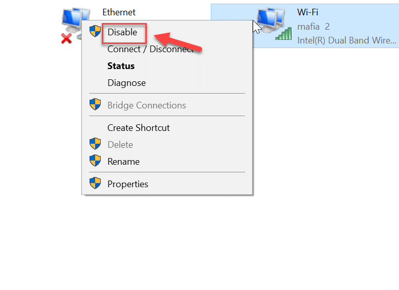 Right-click on that particular network and select Disable