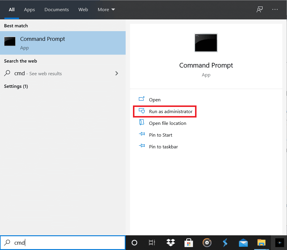 Right-click on the ‘Command Prompt’ app and choose the run as administrator option
