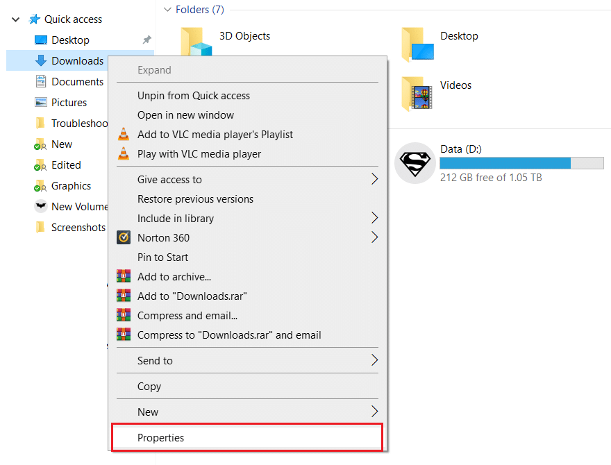 Right-click on the Downloads folder