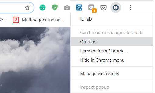 Right-click on the IE Tab icon & select Options