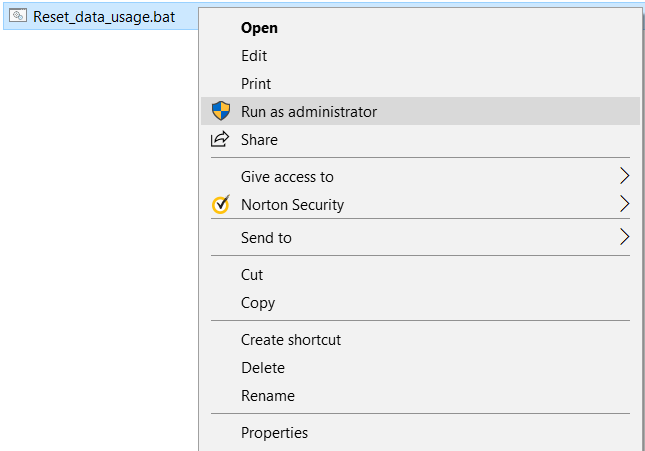 Right-click on the Reset_data_usage.bat file and select Run as Administrator