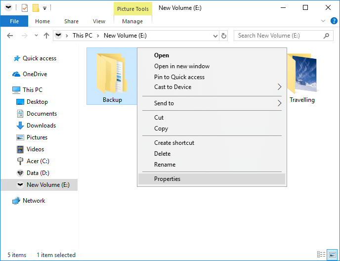Right-click on the above folder then select Properties