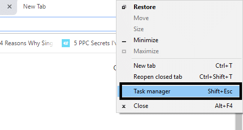 Right-click on the browser header section & select Task Manager