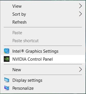 Fare clic con il tasto destro del mouse sul desktop in un'area vuota e selezionare il pannello di controllo NVIDIA