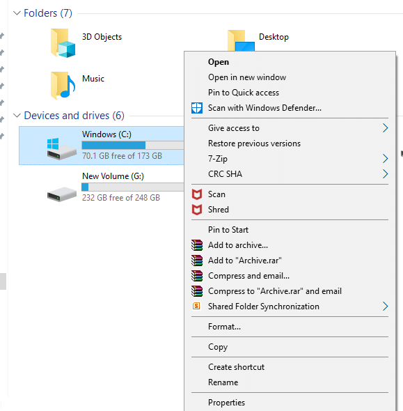 Right click on the drive where windows 10 is installed