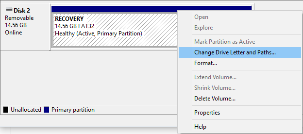 Right-click on the drive which you want to hide then select Change Drive Letters and Paths