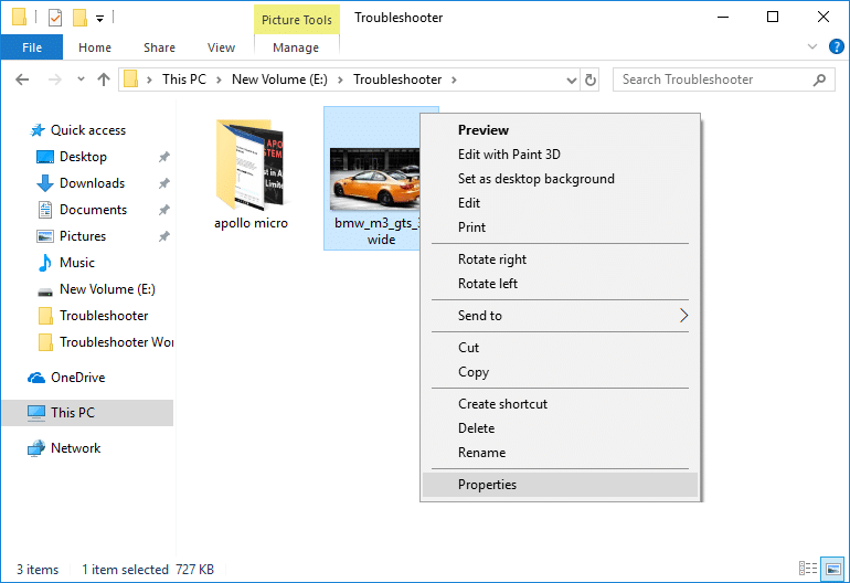 Right-click on the file or folder which you want to compress (zip) & select Properties