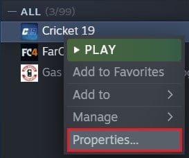 Right click on the game and select properties | Fix Steam Corrupt Disk Error on Windows 10