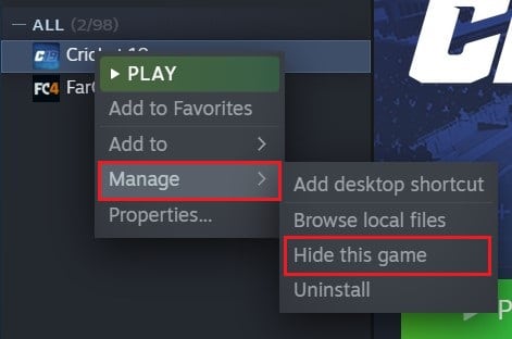 Right click on the game, select manage and click on hide this game | How to Hide Steam Activity from Friends