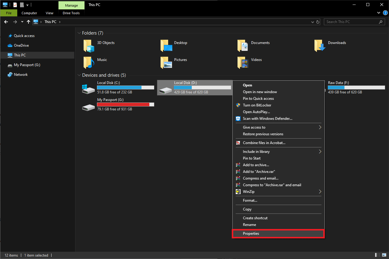 Right-click on the hard drive you are trying to fix and select Properties